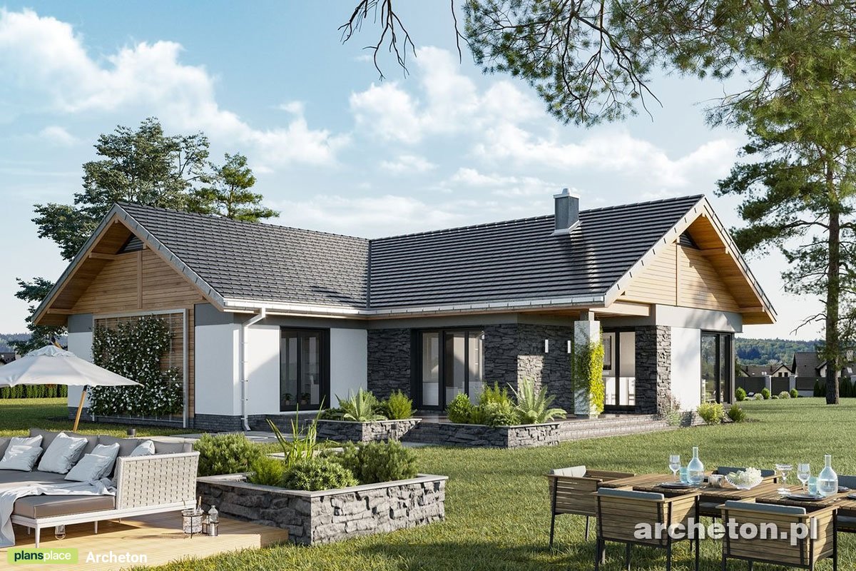 Vieno aukšto namo projektas 177 m²: 3 Miegamieji, 2 Vonios, Atvira virtuvė, Garažas