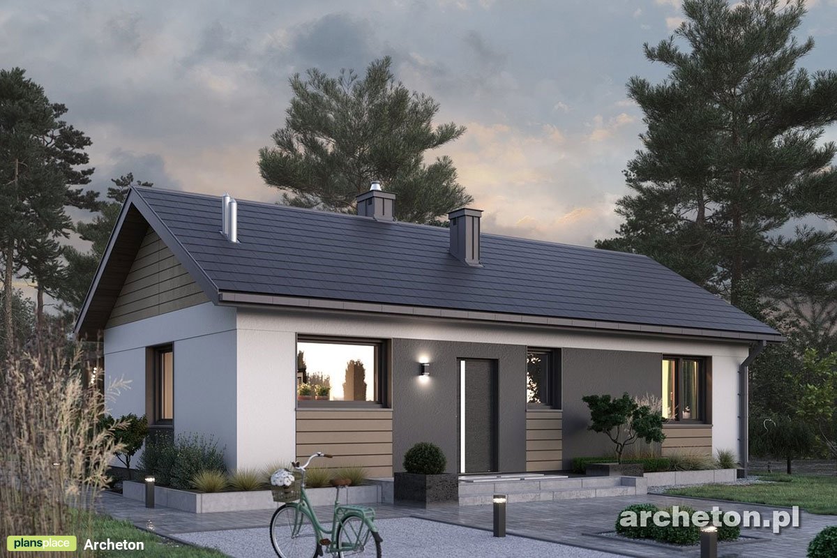 Vieno aukšto namo projektas 67 m²: 3 Miegamieji, 1 Vonios, Atvira virtuvė, be Garažo