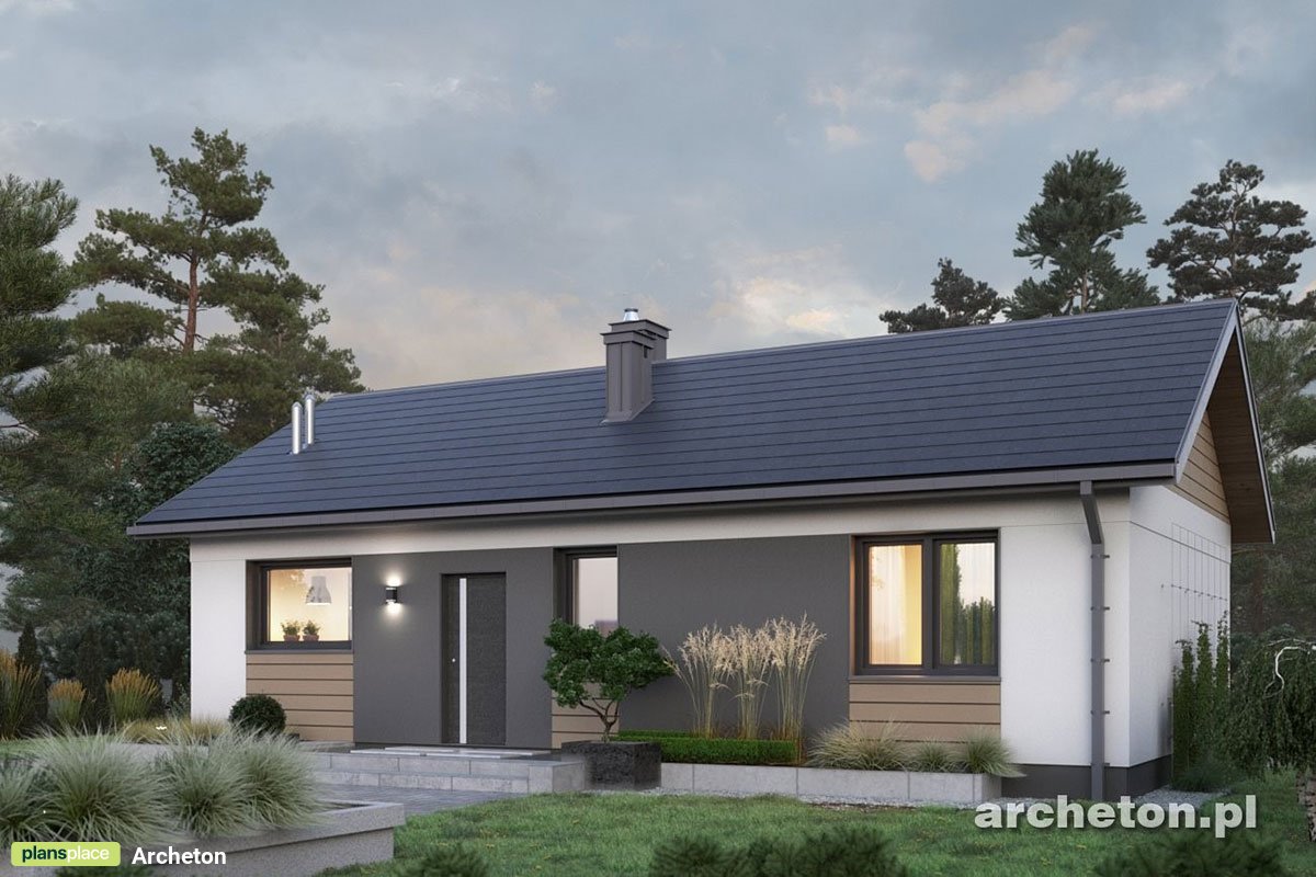 Vieno aukšto namo projektas 67 m²: 3 Miegamieji, 1 Vonios, Atvira virtuvė, be Garažo