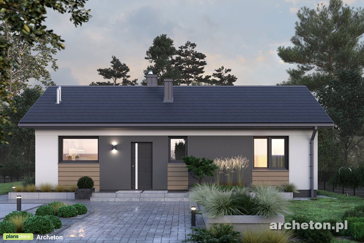 Vieno aukšto namo projektas 67 m²: 3 Miegamieji, 1 Vonios, Atvira virtuvė, be Garažo