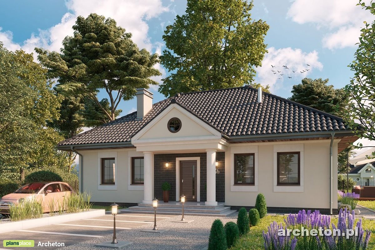 Vieno aukšto namo projektas 108 m²: 3 Miegamieji, 2 Vonios, Atvira virtuvė, be Garažo