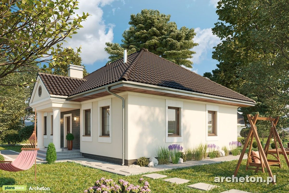 Vieno aukšto namo projektas 108 m²: 3 Miegamieji, 2 Vonios, Atvira virtuvė, be Garažo
