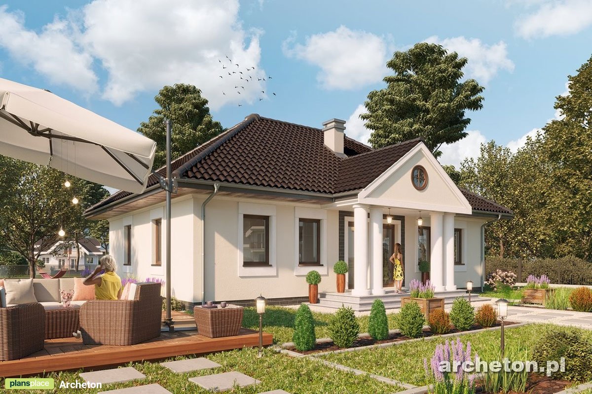 Vieno aukšto namo projektas 108 m²: 3 Miegamieji, 2 Vonios, Atvira virtuvė, be Garažo