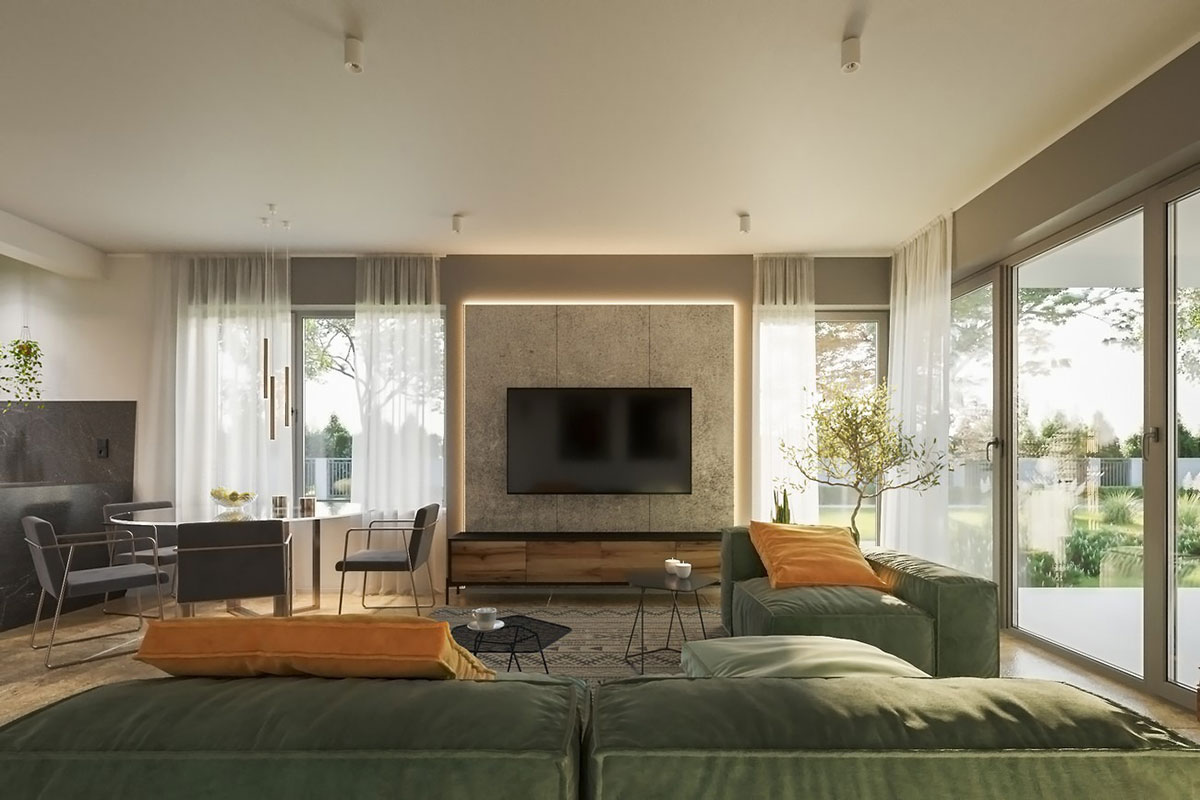 Vieno aukšto namo projektas 153 m²: 3 Miegamieji, Darbo kambarys, 2 Vonios, Atvira virtuvė, Garažas