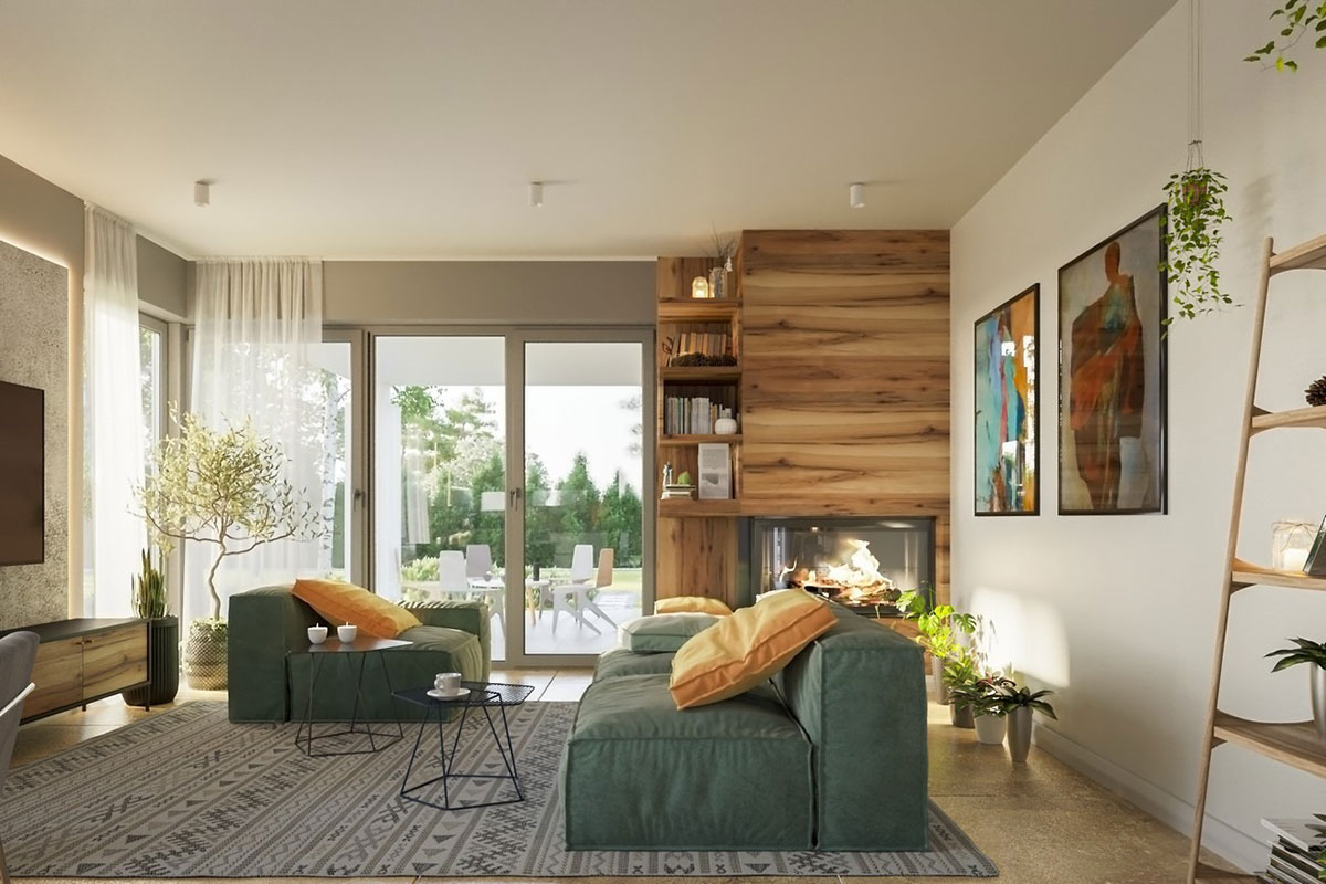 Vieno aukšto namo projektas 153 m²: 3 Miegamieji, Darbo kambarys, 2 Vonios, Atvira virtuvė, Garažas