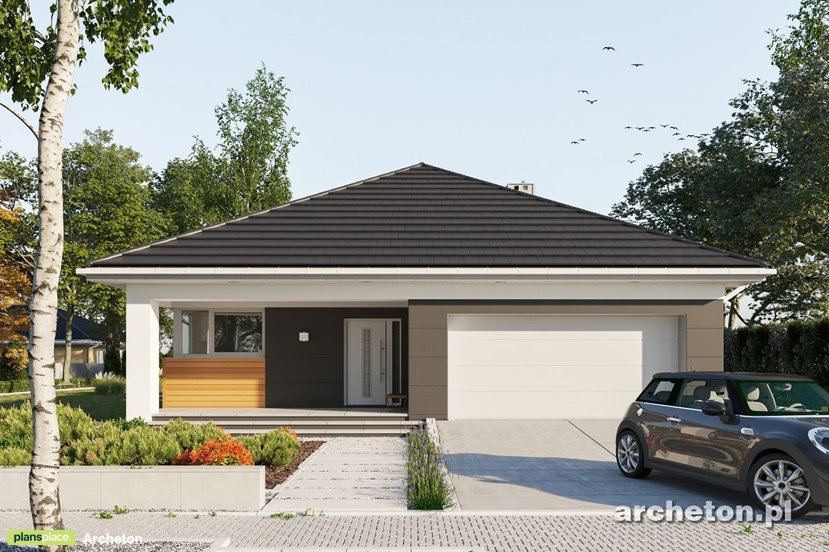 Vieno aukšto namo projektas 153 m²: 3 Miegamieji, Darbo kambarys, 2 Vonios, Atvira virtuvė, Garažas