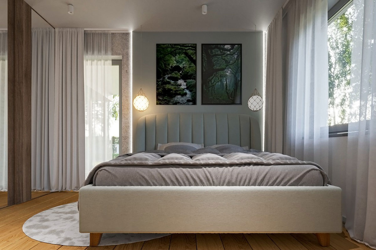 Vieno aukšto namo projektas 153 m²: 3 Miegamieji, Darbo kambarys, 2 Vonios, Atvira virtuvė, Garažas