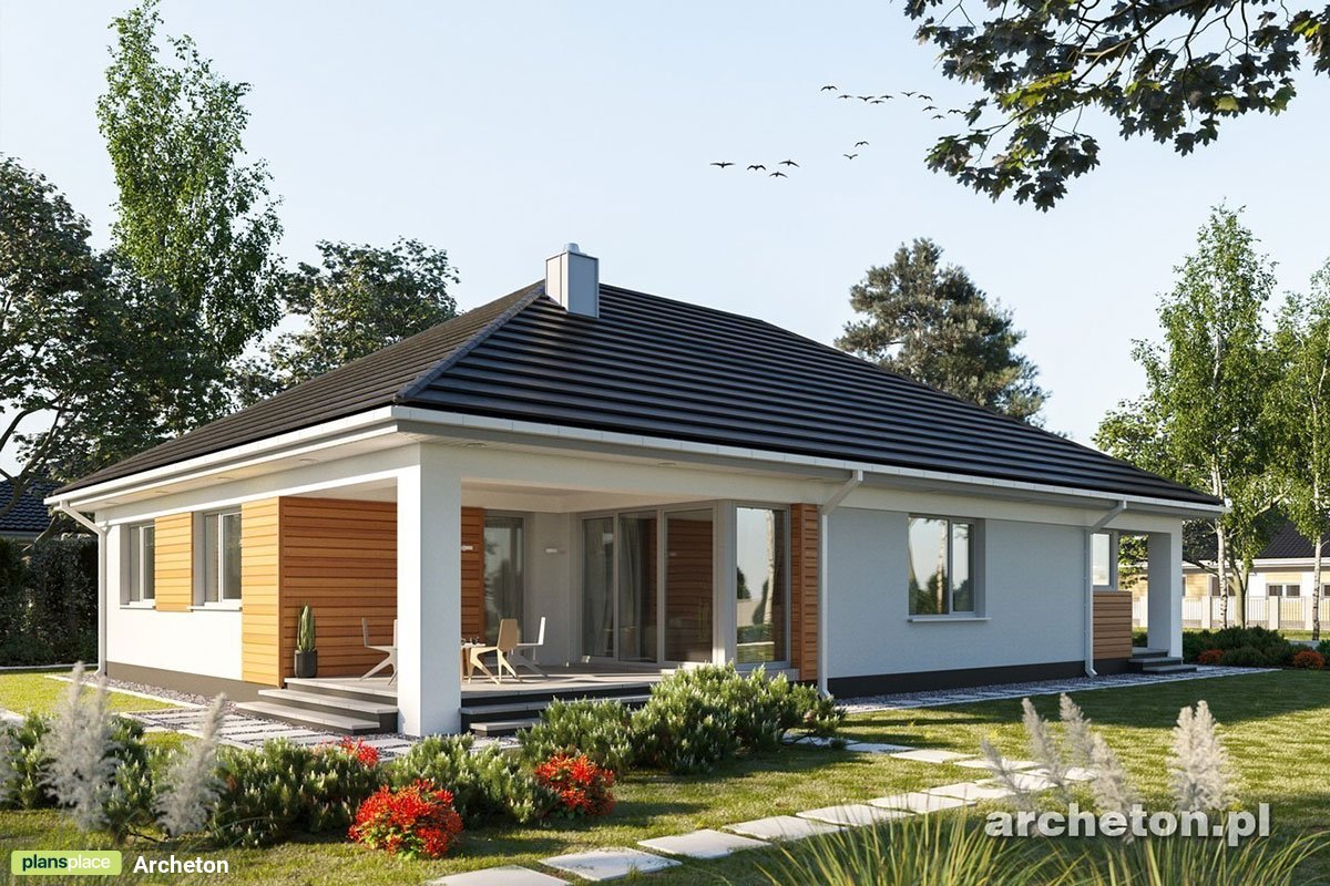 Vieno aukšto namo projektas 153 m²: 3 Miegamieji, Darbo kambarys, 2 Vonios, Atvira virtuvė, Garažas