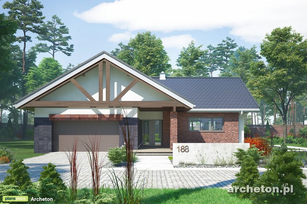 Vieno aukšto namo projektas 206 m²: 4 Miegamieji, 3 Vonios, Atvira virtuvė, Garažas