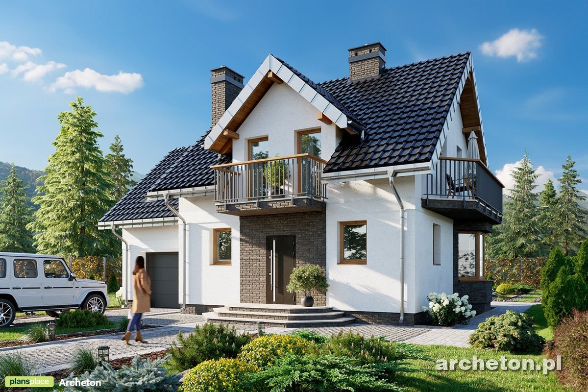 1300 Sq Ft Home Plan with 1-Car Garage and 4 Balconies