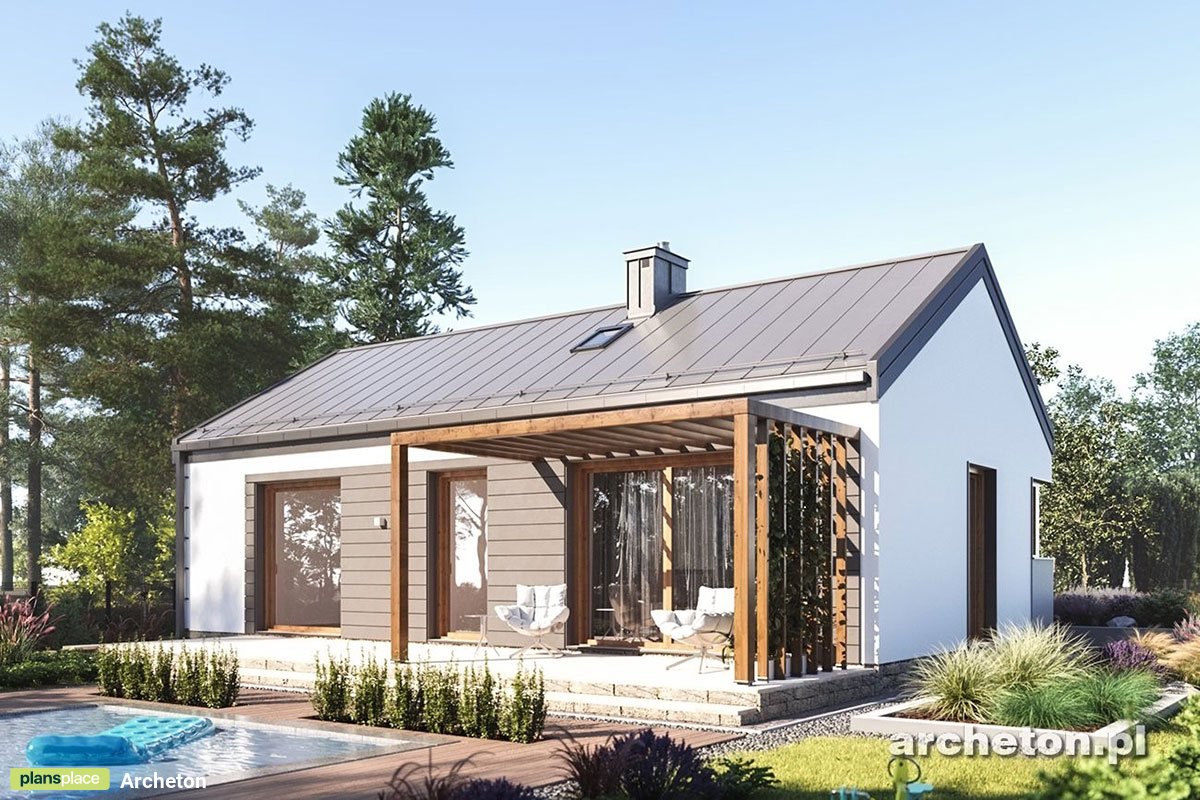 Vieno aukšto namo projektas 67 m²: 3 Miegamieji, 1 Vonios, Atvira virtuvė, be Garažo
