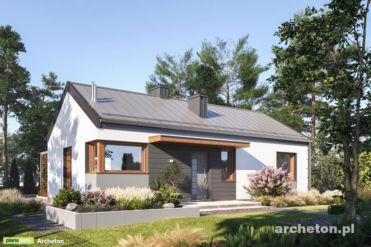 Vieno aukšto namo projektas 67 m²: 3 Miegamieji, 1 Vonios, Atvira virtuvė, be Garažo