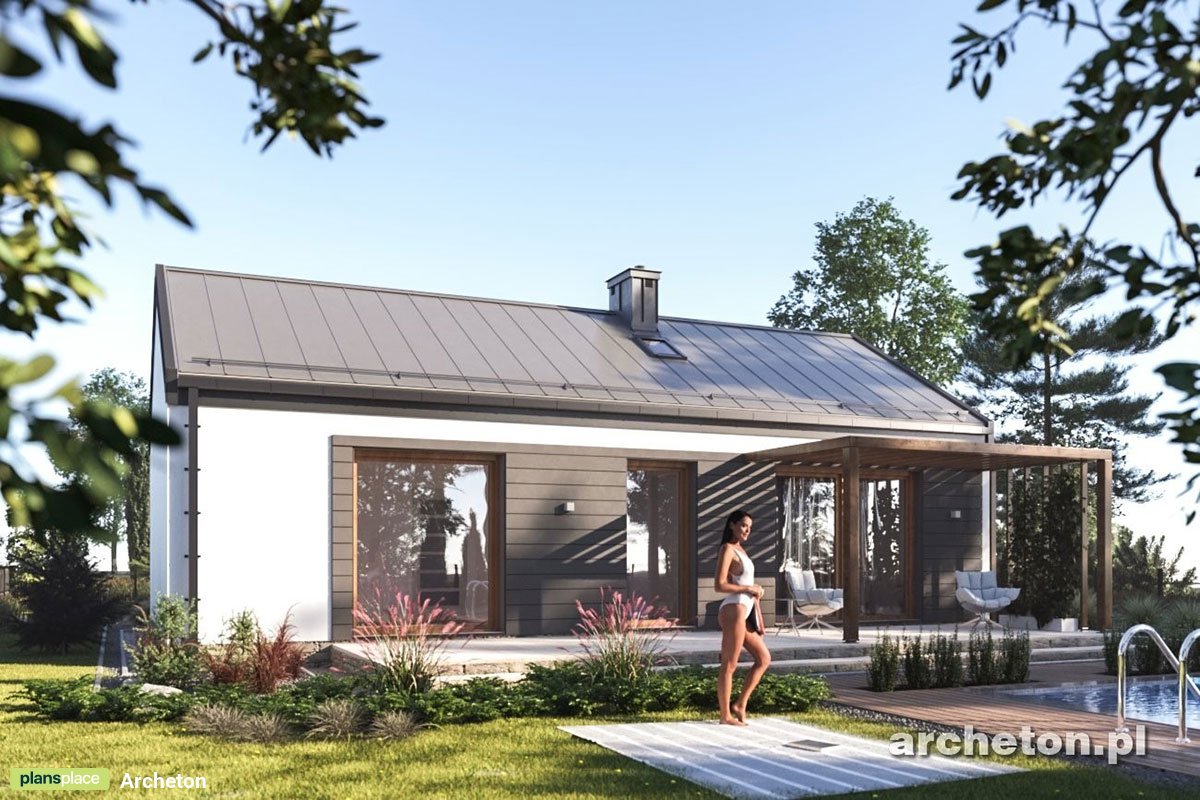 Vieno aukšto namo projektas 67 m²: 3 Miegamieji, 1 Vonios, Atvira virtuvė, be Garažo