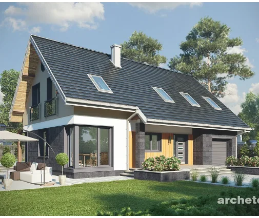Miniatiūra 1 – Namo projektas su mansarda 188 m², 4 Miegamieji — 45220R