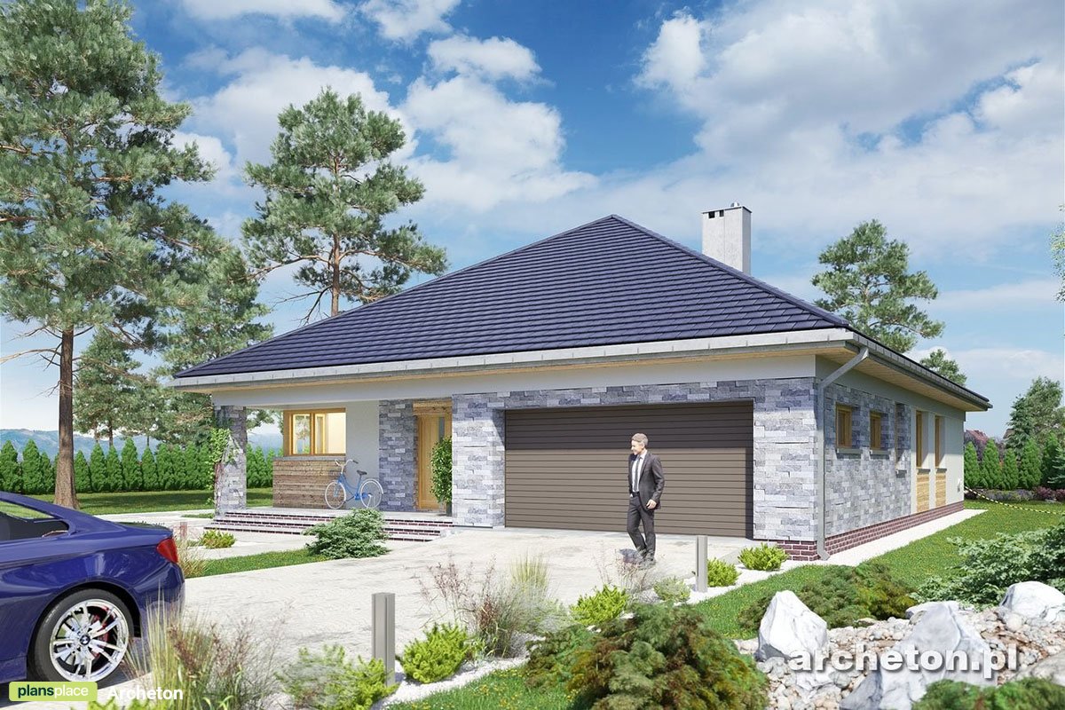 Vieno aukšto namo projektas 177 m²: 4 Miegamieji, 2 Vonios, Atvira virtuvė, Garažas
