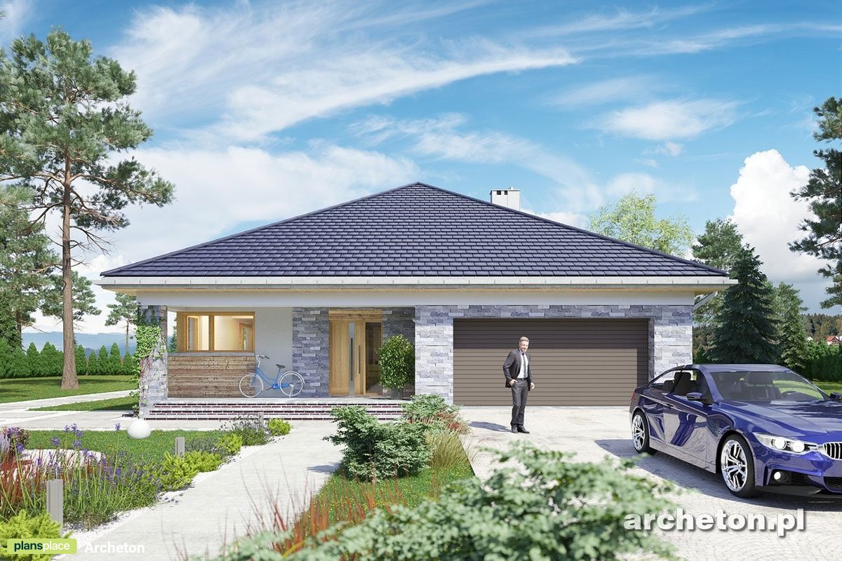 Vieno aukšto namo projektas 177 m²: 4 Miegamieji, 2 Vonios, Atvira virtuvė, Garažas