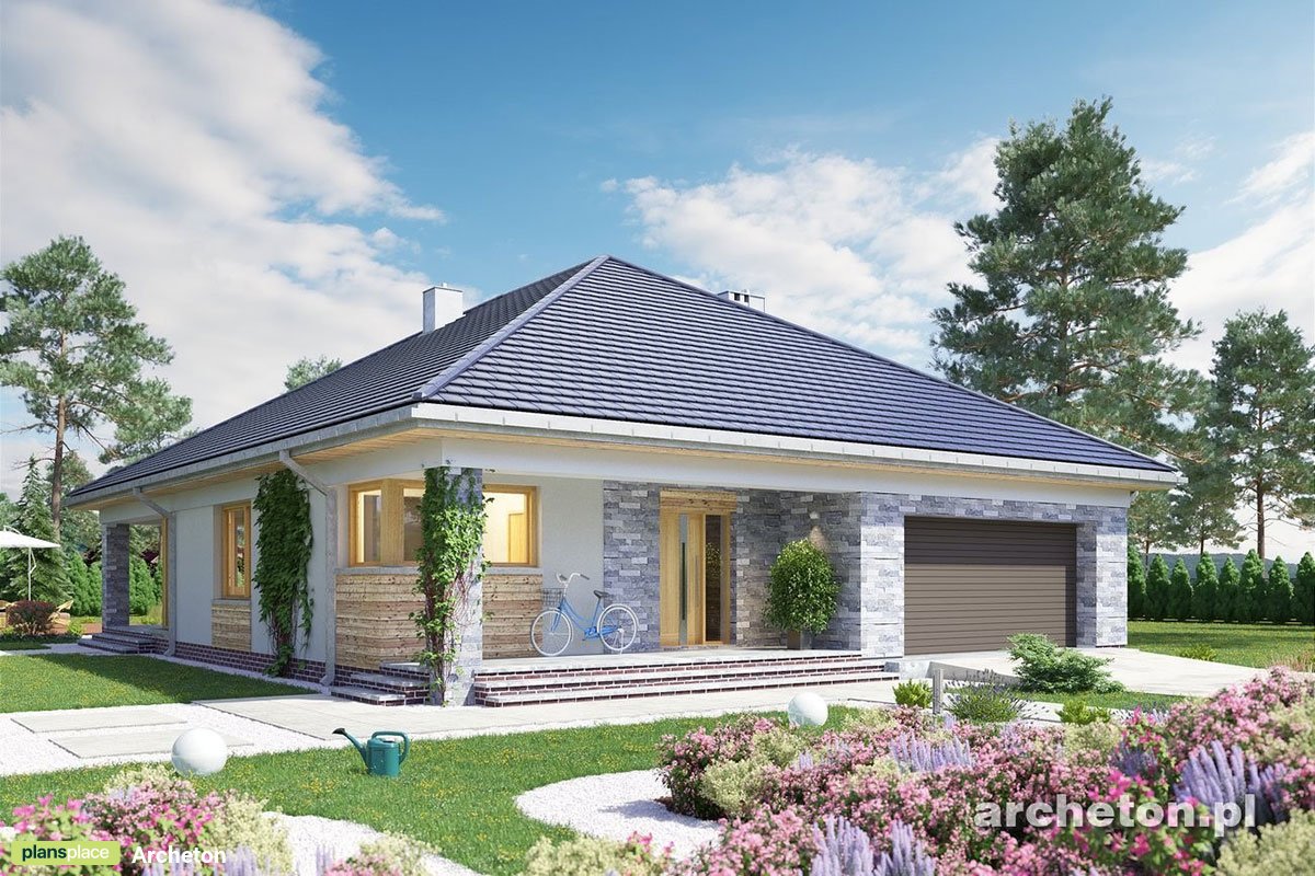 Vieno aukšto namo projektas 177 m²: 4 Miegamieji, 2 Vonios, Atvira virtuvė, Garažas
