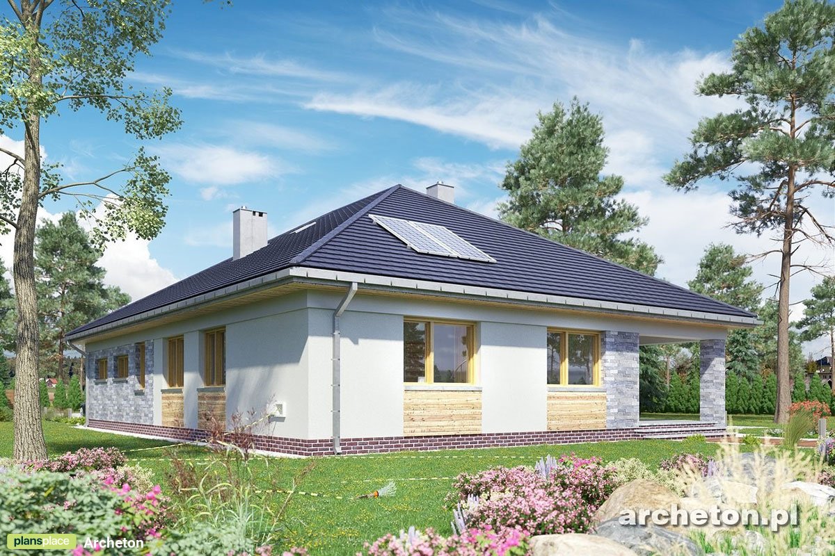 Vieno aukšto namo projektas 177 m²: 4 Miegamieji, 2 Vonios, Atvira virtuvė, Garažas