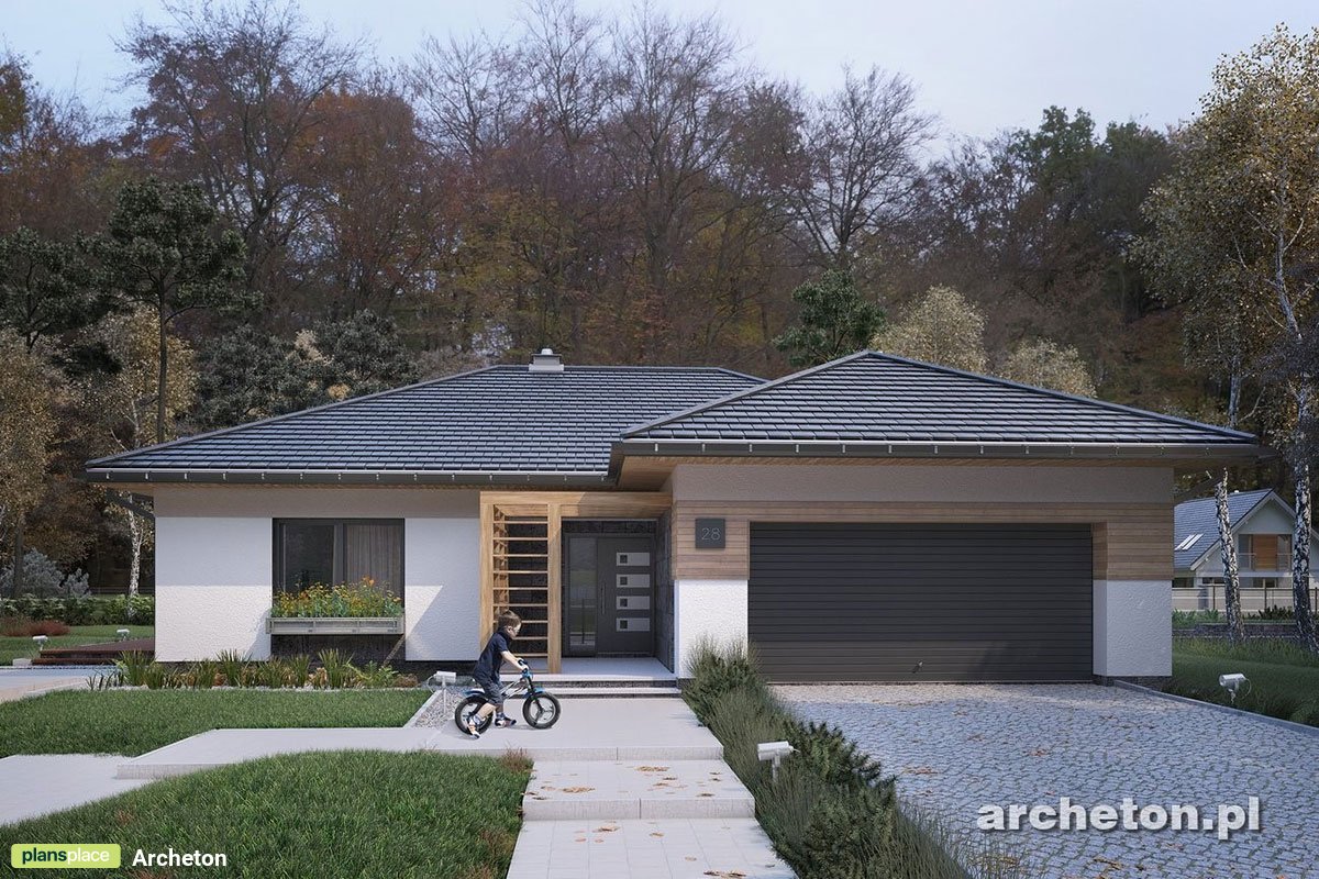 Vieno aukšto namo projektas 194 m²: 4 Miegamieji, 3 Vonios, Atvira virtuvė, Garažas