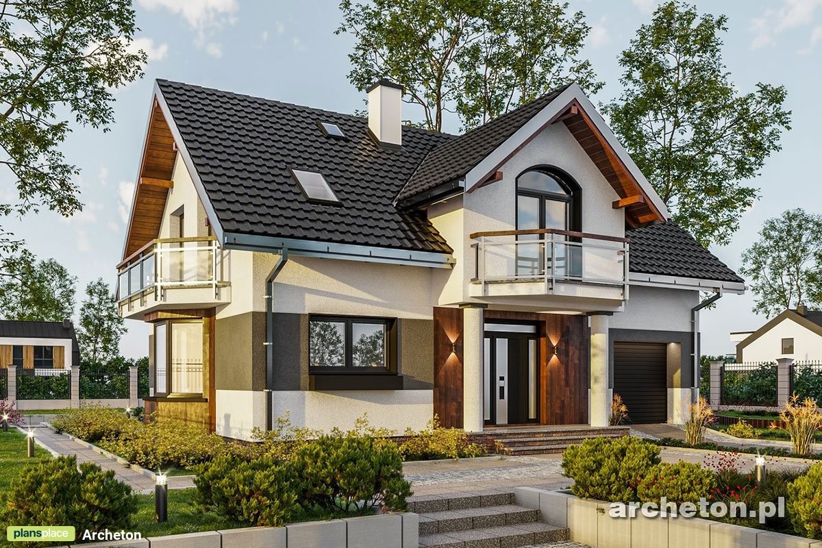 European House Plan with Bay Window and 3 Balconies