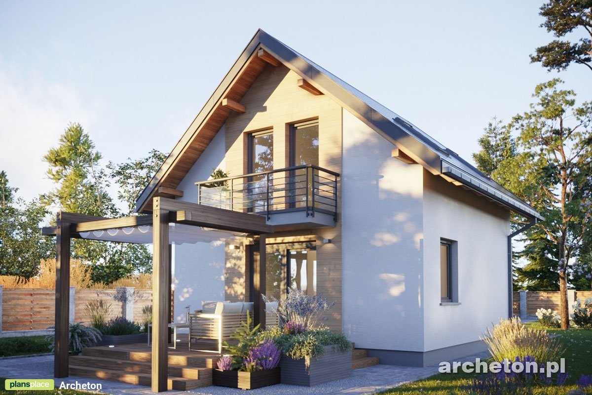 Namo projektas su mansarda 78 m²: 2 Miegamieji, 2 Vonios, Atvira virtuvė, be Garažo