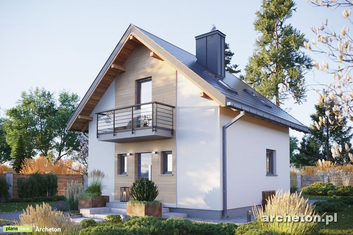 Namo projektas su mansarda 78 m²: 2 Miegamieji, 2 Vonios, Atvira virtuvė, be Garažo
