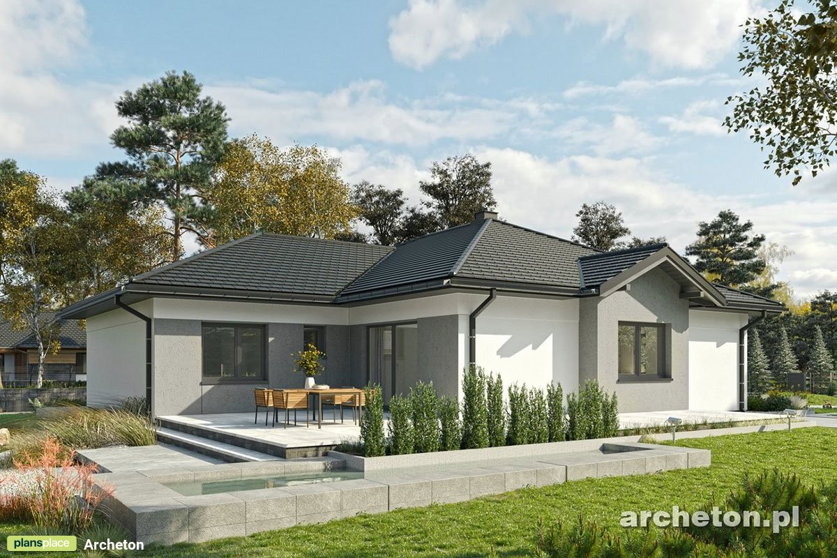 Vieno aukšto namo projektas 208 m²: 4 Miegamieji, 3 Vonios, Atvira virtuvė, Garažas