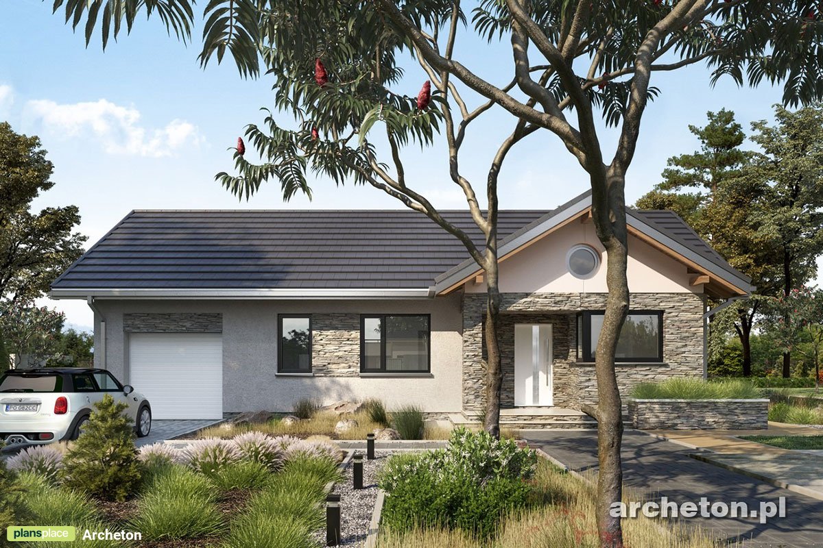 Vieno aukšto namo projektas 118 m²: 3 Miegamieji, 2 Vonios, Atvira virtuvė, Garažas