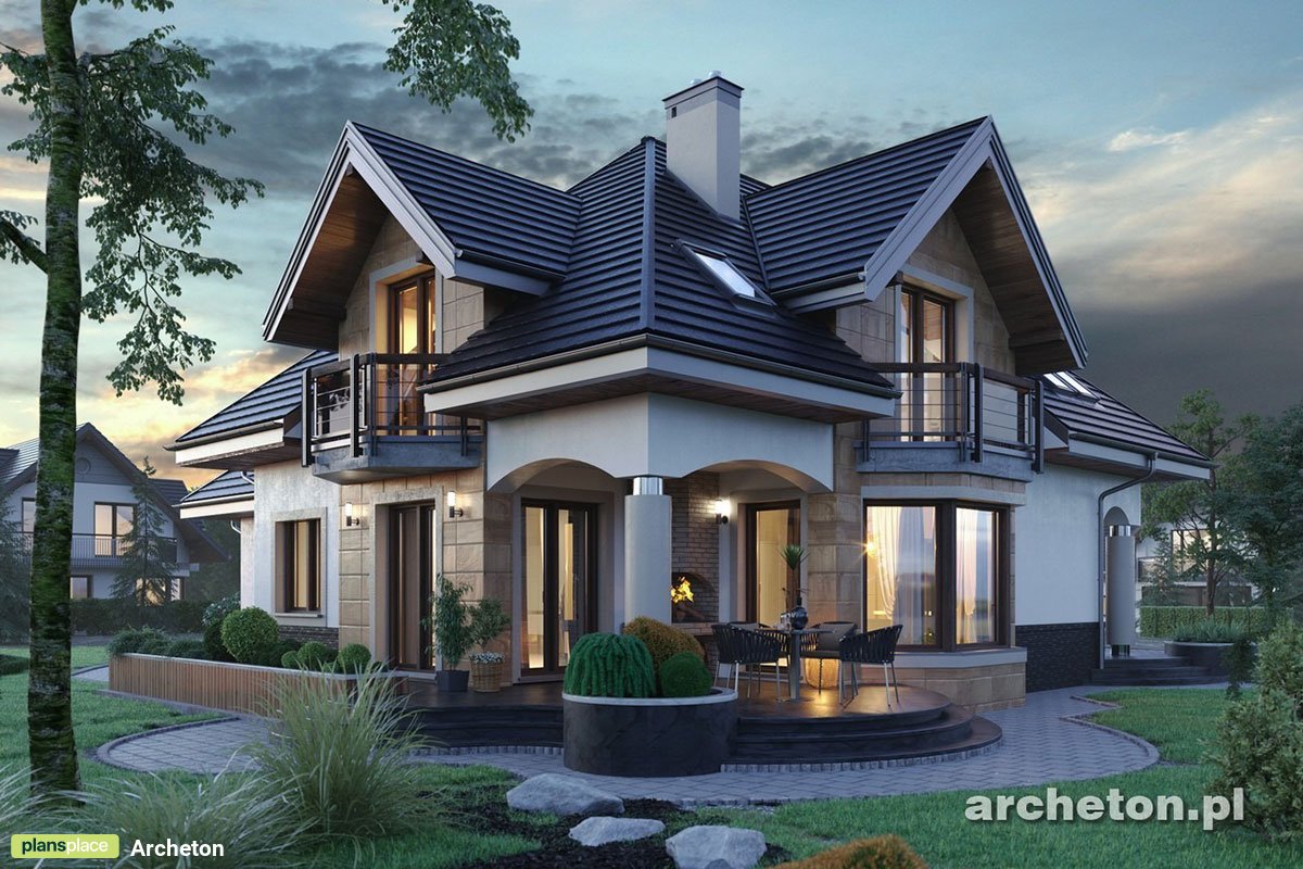 Two Story House Plan with Bedroom above Garage and 4 Balconies