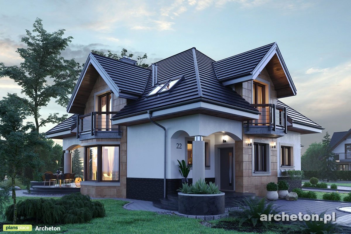 Two Story House Plan with Bedroom above Garage and 4 Balconies