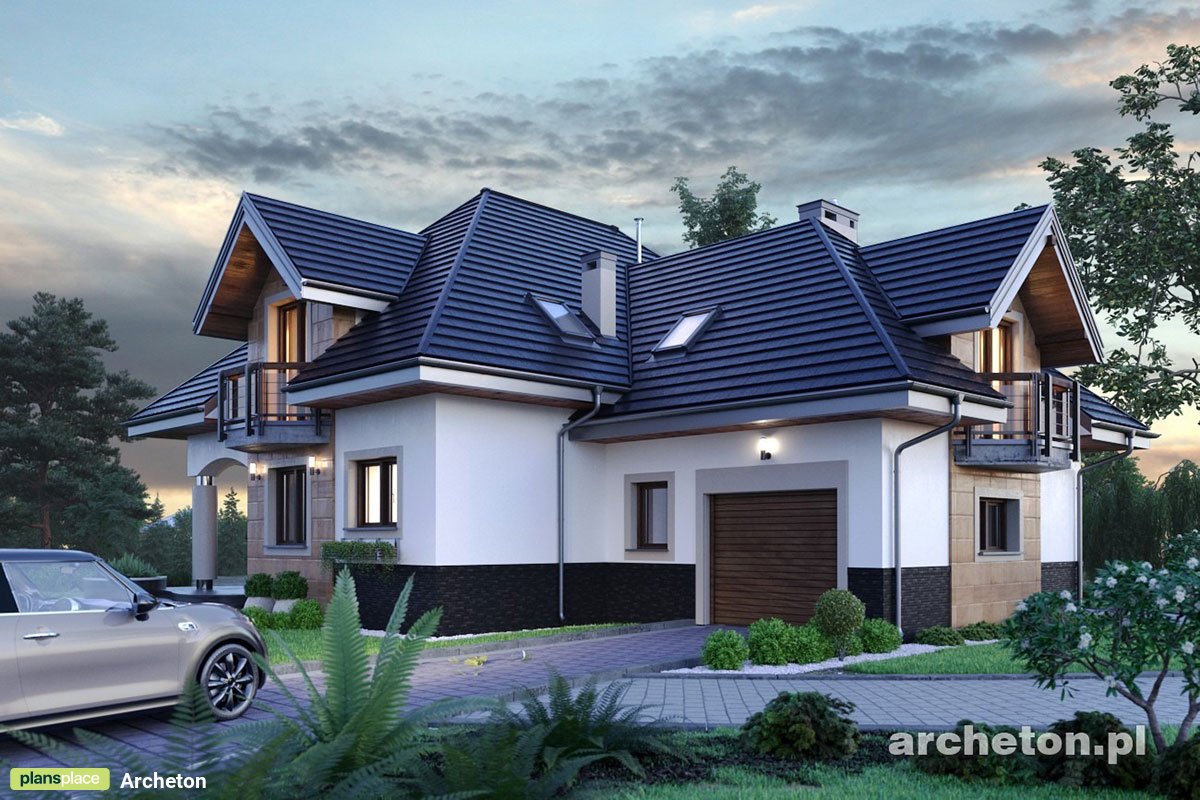 Two Story House Plan with Bedroom above Garage and 4 Balconies