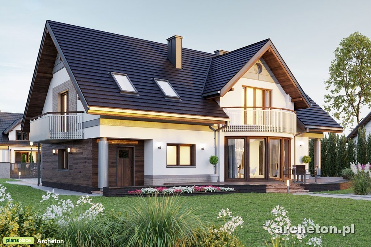 Namo projektas su mansarda 252 m²: 4 Miegamieji, Darbo kambarys, 3 Vonios, Atvira virtuvė, Garažas