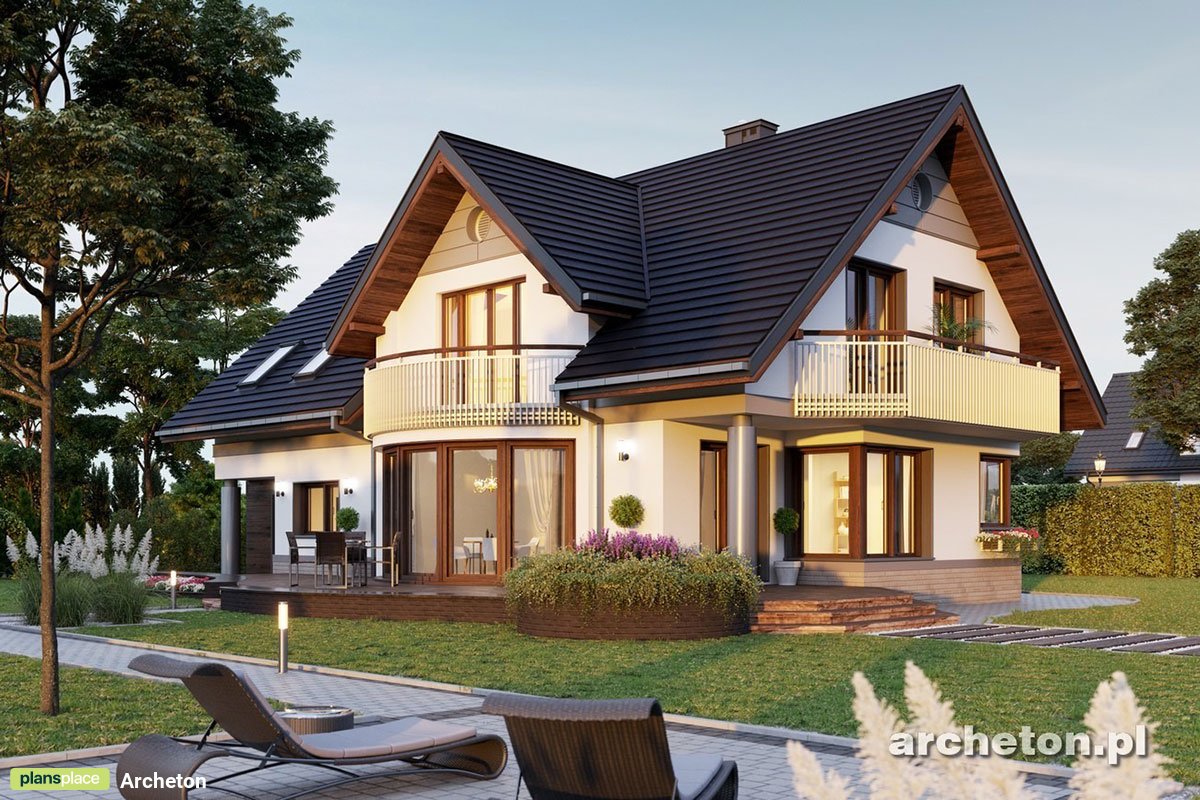 Namo projektas su mansarda 252 m²: 4 Miegamieji, Darbo kambarys, 3 Vonios, Atvira virtuvė, Garažas