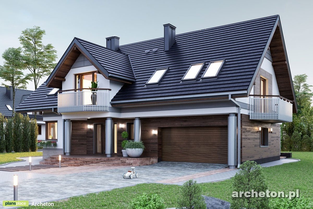 Namo projektas su mansarda 252 m²: 4 Miegamieji, Darbo kambarys, 3 Vonios, Atvira virtuvė, Garažas
