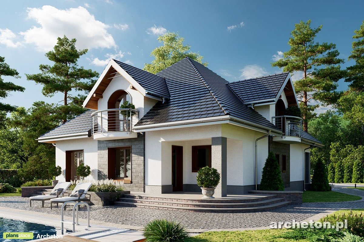 House Plan with 3 Dormers, 3 Balconies and 2-Car Garage