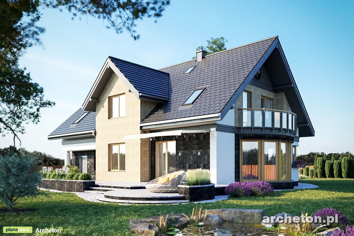 2300 Sq Ft House Plan with Four Gables and 3 Rounded Balconies