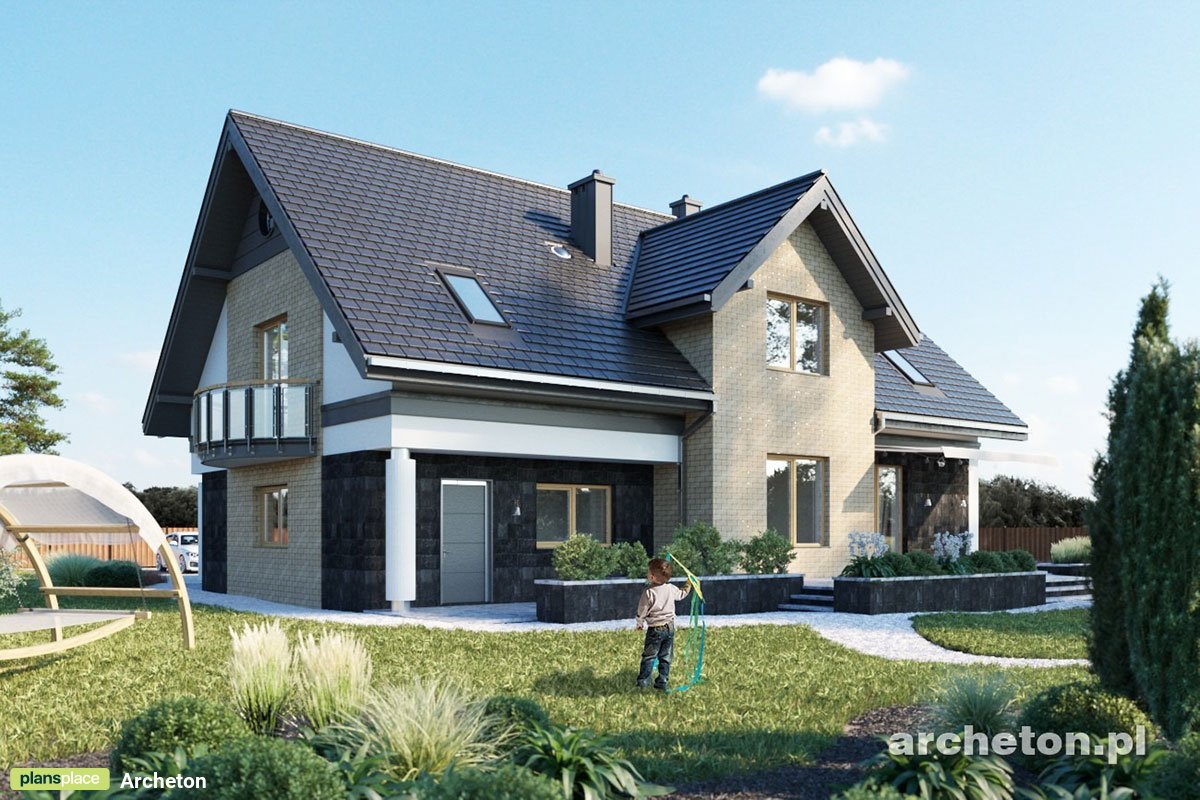 2300 Sq Ft House Plan with Four Gables and 3 Rounded Balconies