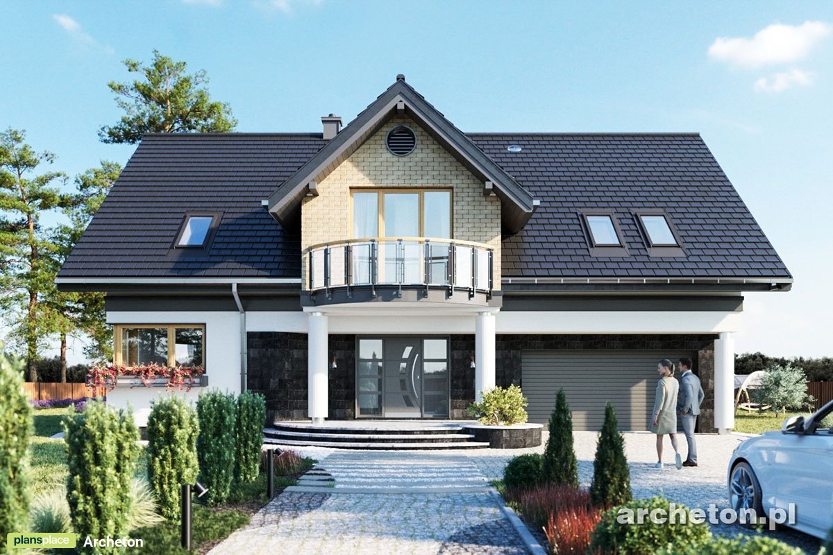 Namo projektas su mansarda 222 m²: 4 Miegamieji, Darbo kambarys, 3 Vonios, Atvira virtuvė, Garažas