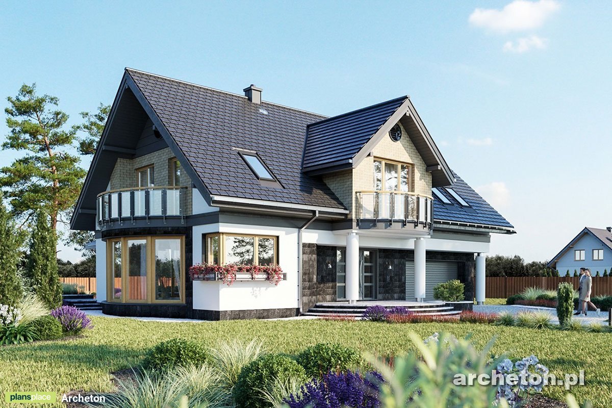 Namo projektas su mansarda 222 m²: 4 Miegamieji, Darbo kambarys, 3 Vonios, Atvira virtuvė, Garažas
