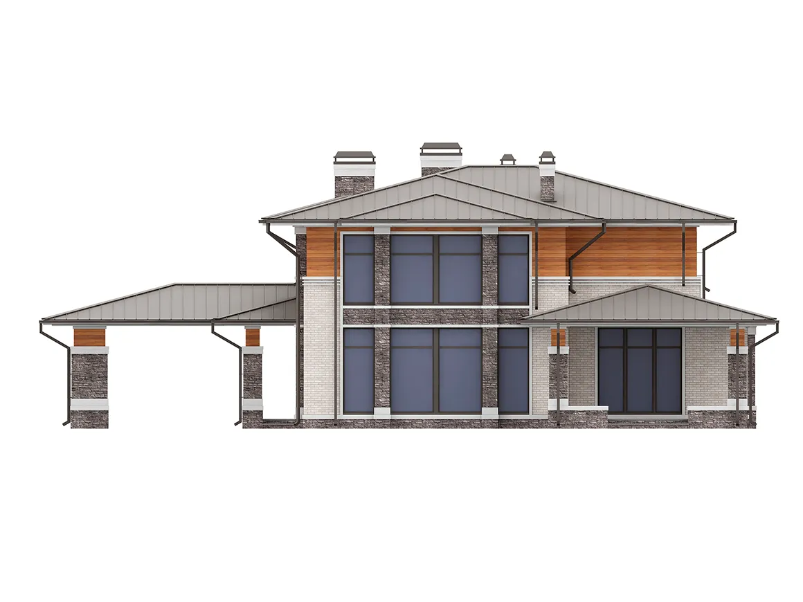 Dviejų aukštų namo projektas 339 m²: 5 Miegamieji, Darbo kambarys, 4 Vonios, Atvira virtuvė, be Garažo