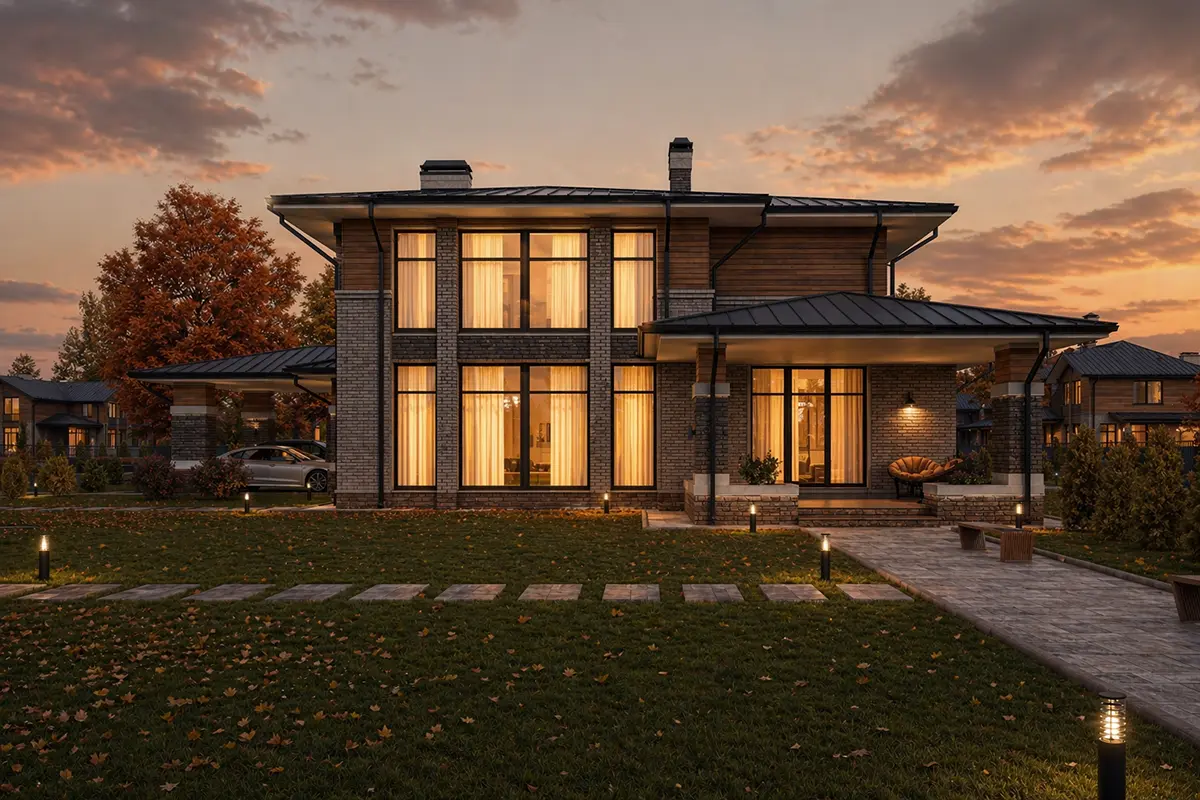 Dviejų aukštų namo projektas 339 m²: 5 Miegamieji, Darbo kambarys, 4 Vonios, Atvira virtuvė, be Garažo