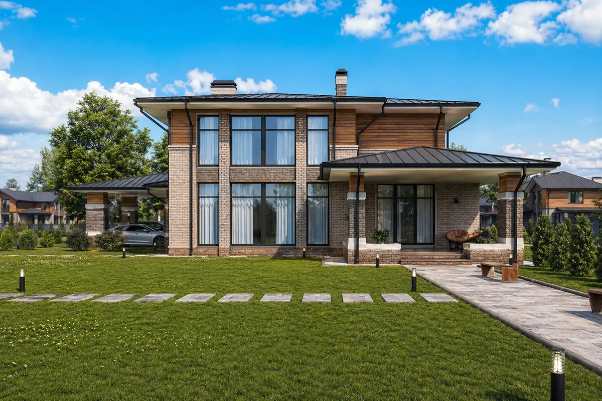 Dviejų aukštų namo projektas 339 m²: 5 Miegamieji, Darbo kambarys, 4 Vonios, Atvira virtuvė, be Garažo