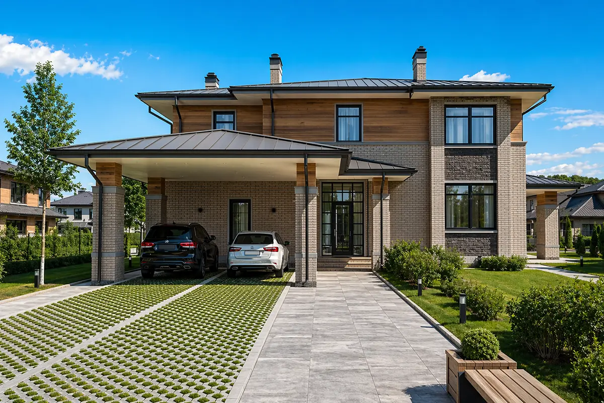 Dviejų aukštų namo projektas 339 m²: 5 Miegamieji, Darbo kambarys, 4 Vonios, Atvira virtuvė, be Garažo
