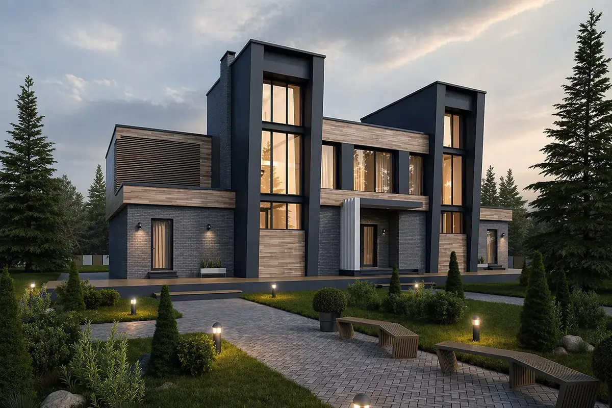 Trijų aukštų namo projektas 461 m²: 6 Miegamieji, Darbo kambarys, 5 Vonios, Atvira virtuvė, be Garažo