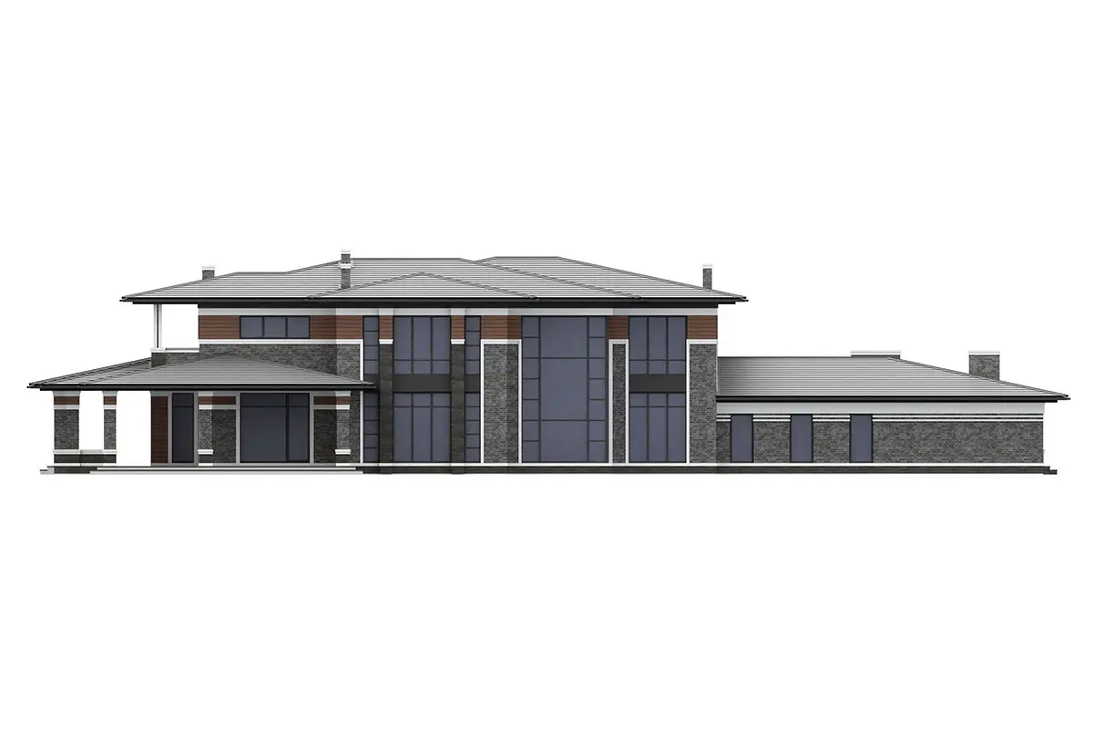Dviejų aukštų namo projektas 670 m²: 5 Miegamieji, Darbo kambarys, 5 Vonios, Atvira virtuvė, Garažas
