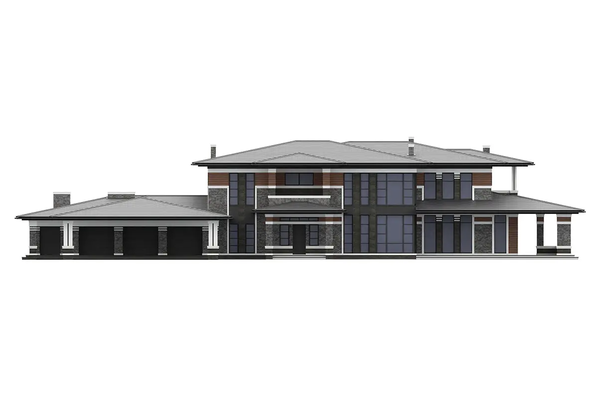 Dviejų aukštų namo projektas 670 m²: 5 Miegamieji, Darbo kambarys, 5 Vonios, Atvira virtuvė, Garažas