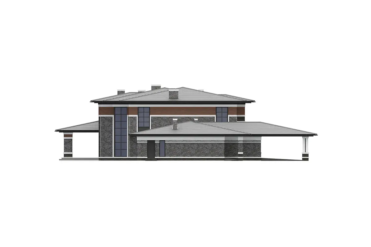 Dviejų aukštų namo projektas 670 m²: 5 Miegamieji, Darbo kambarys, 5 Vonios, Atvira virtuvė, Garažas