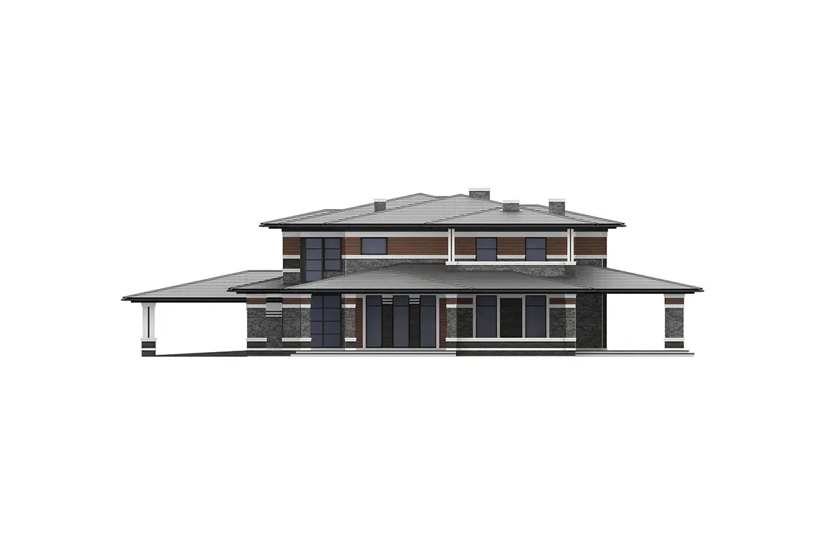Dviejų aukštų namo projektas 670 m²: 5 Miegamieji, Darbo kambarys, 5 Vonios, Atvira virtuvė, Garažas