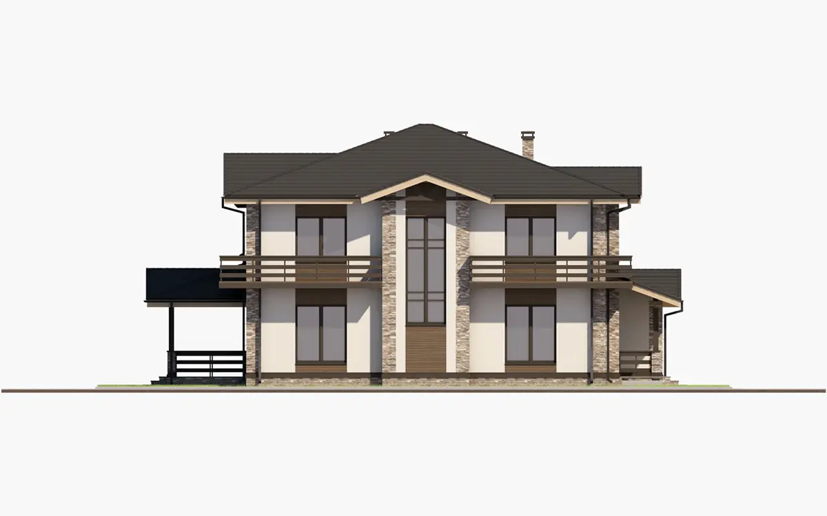 Dviejų aukštų namo projektas 348 m²: 4 Miegamieji, Darbo kambarys, 3 Vonios, Atvira virtuvė, be Garažo