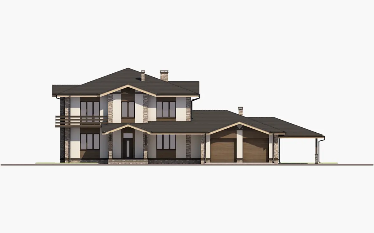 Dviejų aukštų namo projektas 348 m²: 4 Miegamieji, Darbo kambarys, 3 Vonios, Atvira virtuvė, be Garažo